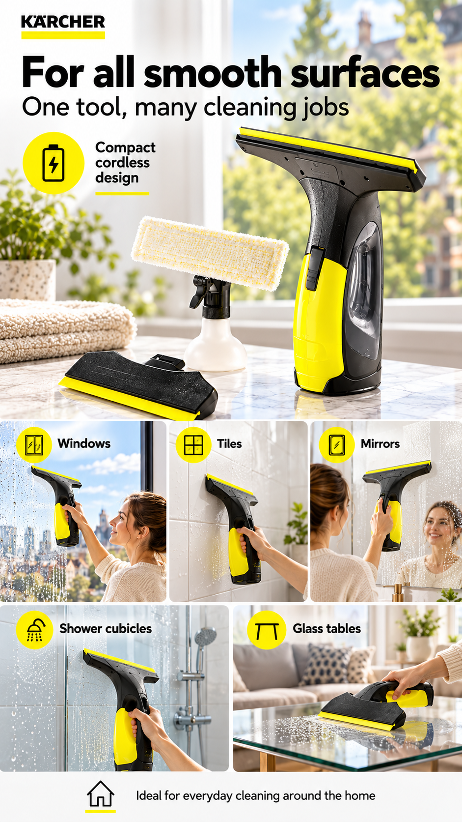 What's in the box — window vacuum cleaner, wipe cover, spray bottle, suction nozzle, charger and concentrate