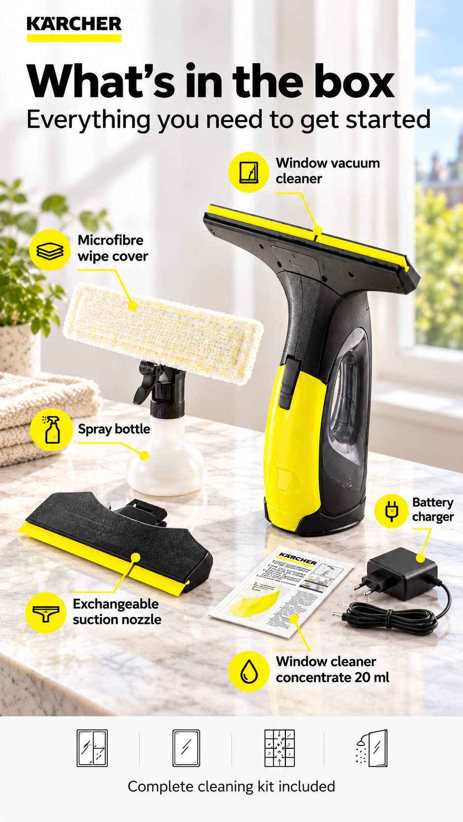 For all smooth surfaces — one tool for windows, tiles, mirrors, shower cubicles and glass tables